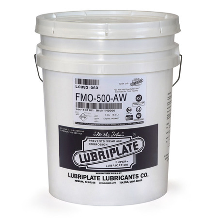 LUBRIPLATE Fmo-500-Aw, 5 Gal Pail, H-1/Food Grade Usp Mineral Oil Recirculating Fluid, Iso-100 L0883-060